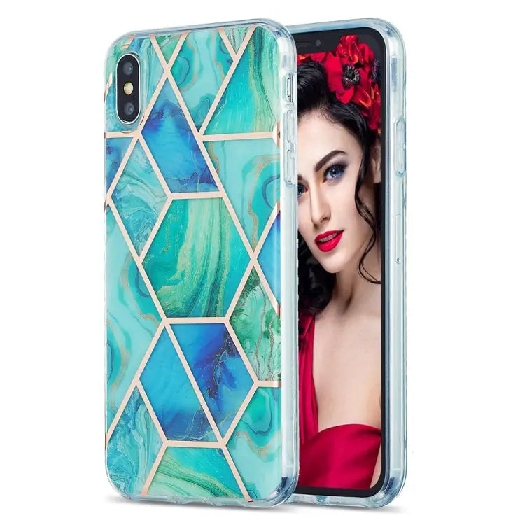 3D Electroplating Marble Pattern TPU Protective Case For iPhone XS Max - For iPhone XS Max / Green Blue - Apple