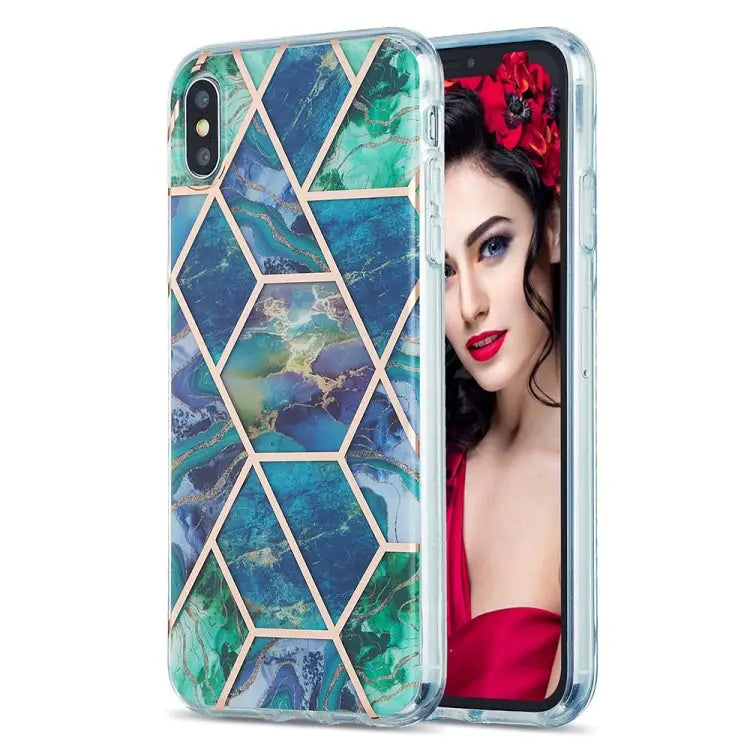 3D Electroplating Marble Pattern TPU Protective Case For iPhone XS Max - For iPhone XS Max / Dark Green - Apple