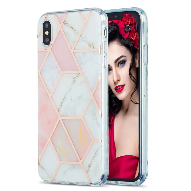 3D Electroplating Marble Pattern TPU Protective Case For iPhone XS Max - For iPhone XS Max / Pink - Apple Accessories