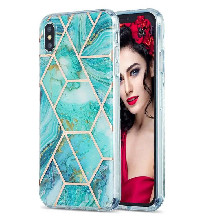 3D Electroplating Marble Pattern TPU Protective Case For iPhone XS Max - For iPhone XS Max / Green - Apple Accessories
