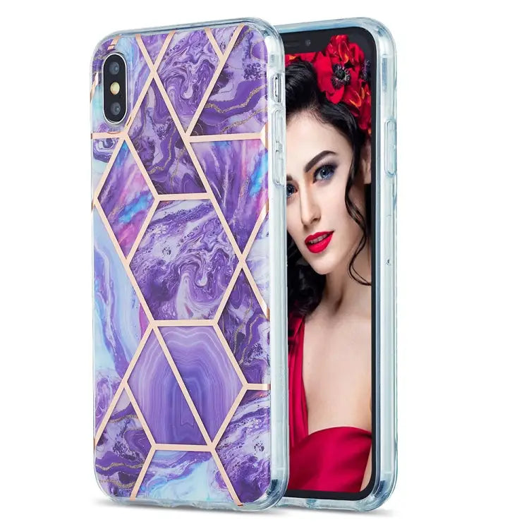 3D Electroplating Marble Pattern TPU Protective Case For iPhone XS Max - For iPhone XS Max / Purple - Apple Accessories