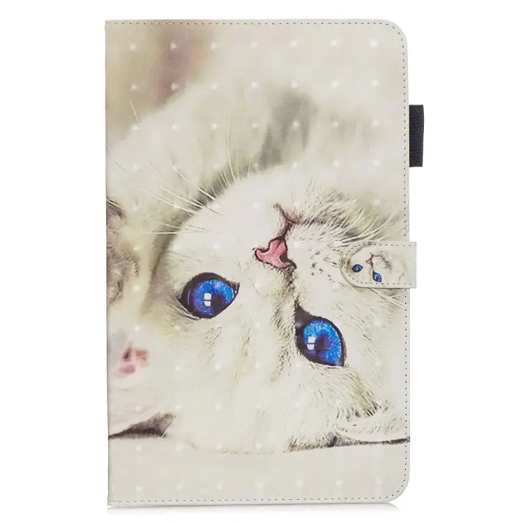 3D Horizontal Flip Leather Case with Holder & Card Slots - For Galaxy Tab A 10.1 (2019) / White Cat
