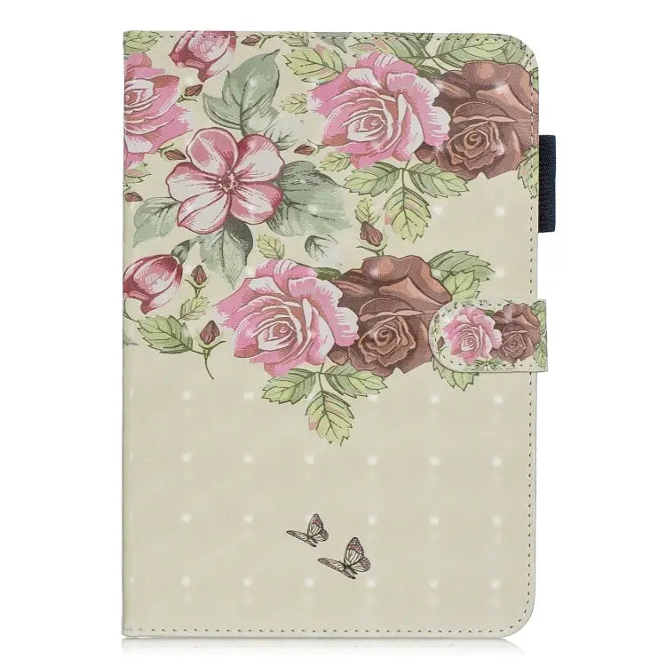 3D Horizontal Flip Leather Case with Holder & Card Slots - For Galaxy Tab A 8 (2019) / Flower Butterfly