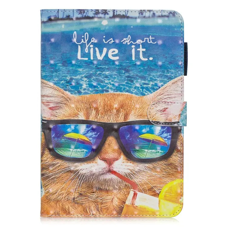 3D Horizontal Flip Leather Case with Holder & Card Slots - For Galaxy Tab A 8 (2019) / Undersea Cat
