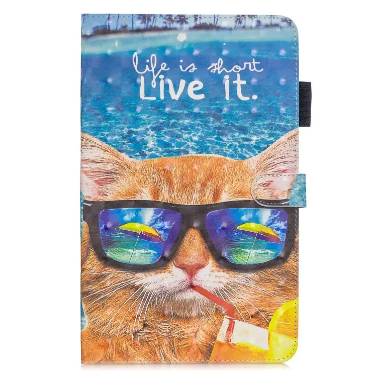 3D Horizontal Flip Leather Case with Holder & Card Slots - For Galaxy Tab A 10.5 / Undersea Cat