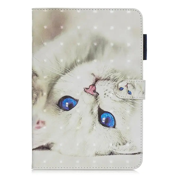 3D Horizontal Flip Leather Case with Holder & Card Slots - For Galaxy Tab A 8 (2019) / White Cat