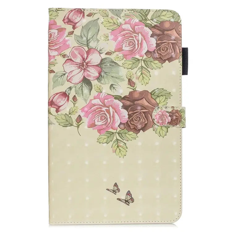 3D Horizontal Flip Leather Case with Holder & Card Slots - For Galaxy Tab A 10.1 (2019) / Flower Butterfly