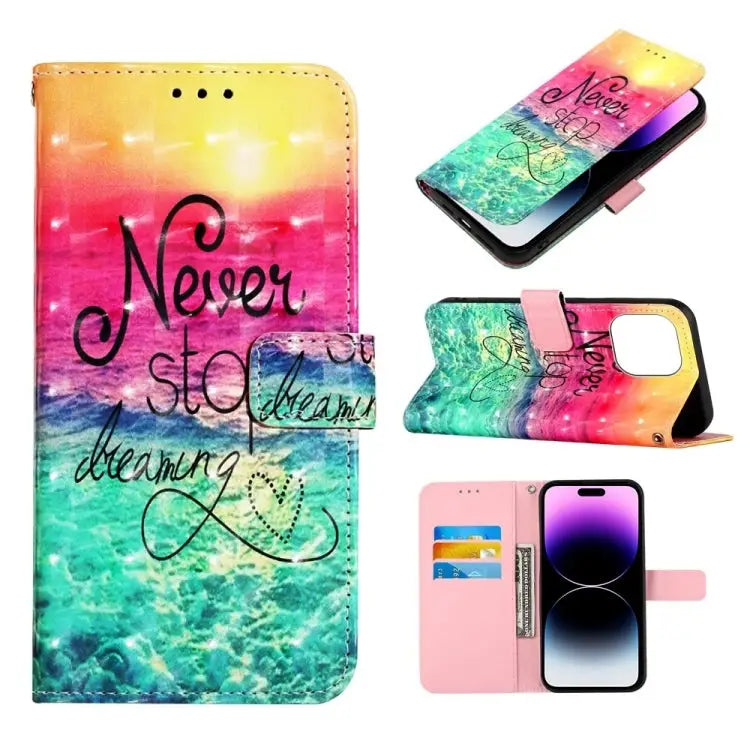 3D Painting Horizontal Flip Leather Phone Case For iPhone 14 Pro Max - For iPhone 14 Pro Max / Chasing Dreams - Apple