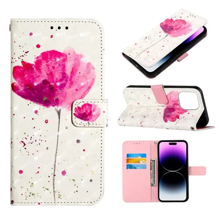 3D Painting Horizontal Flip Leather Phone Case For iPhone 14 Pro Max - For iPhone 14 Pro Max / A Flower - Apple