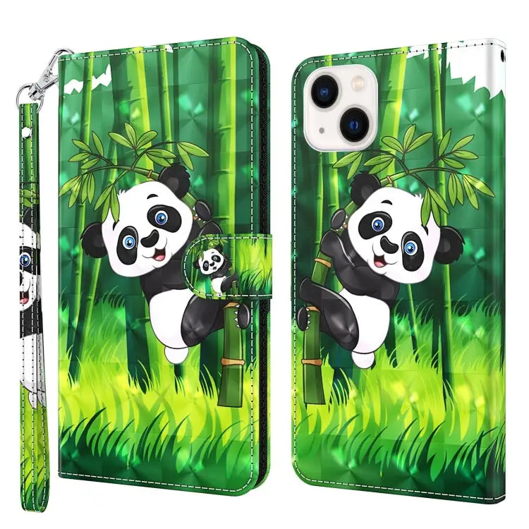 3D Painting Pattern Flip Leather Phone Case For iPhone 14 For iPhone 14 Plus - For iPhone 14 / Panda Bamboo - Apple