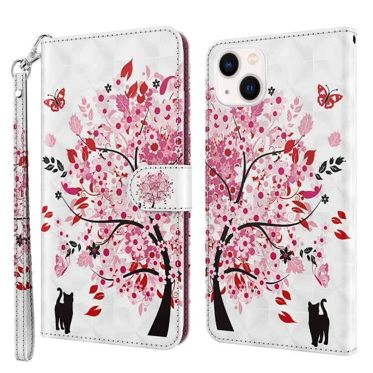 3D Painting Pattern Flip Leather Phone Case For iPhone 14 For iPhone 14 Plus - For iPhone 14 Plus / Cat Under The Tree