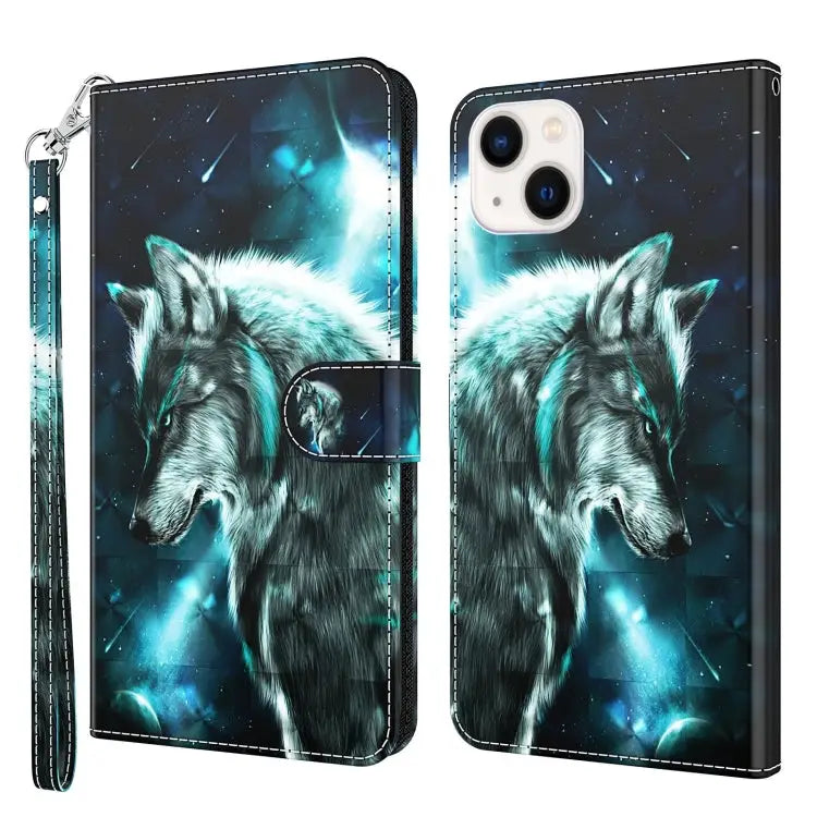 3D Painting Pattern Flip Leather Phone Case For iPhone 14 For iPhone 14 Plus - For iPhone 14 / Wolf - Apple Accessories