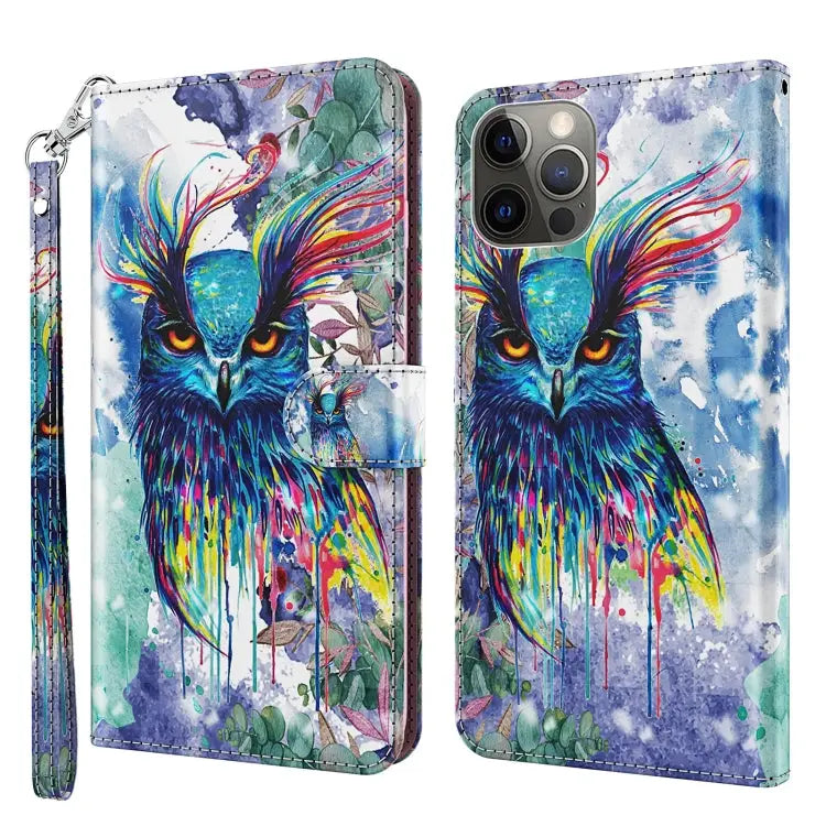 3D Painting Pattern Flip Leather Phone Case For iPhone 14 Pro For iPhone 14 Pro Max - For iPhone 14 Pro / Watercolor