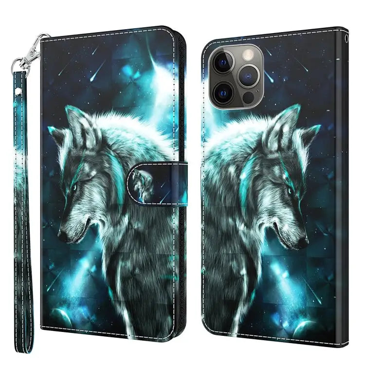 3D Painting Pattern Flip Leather Phone Case For iPhone 14 Pro For iPhone 14 Pro Max - For iPhone 14 Pro Max / Wolf