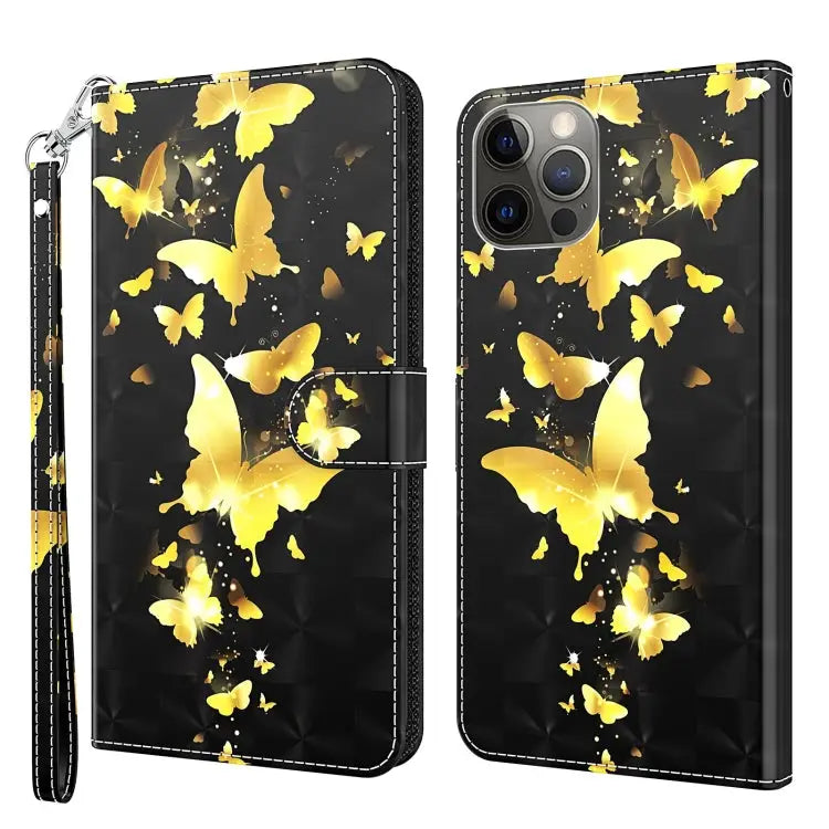 3D Painting Pattern Flip Leather Phone Case For iPhone 14 Pro For iPhone 14 Pro Max - For iPhone 14 Pro Max / Gold