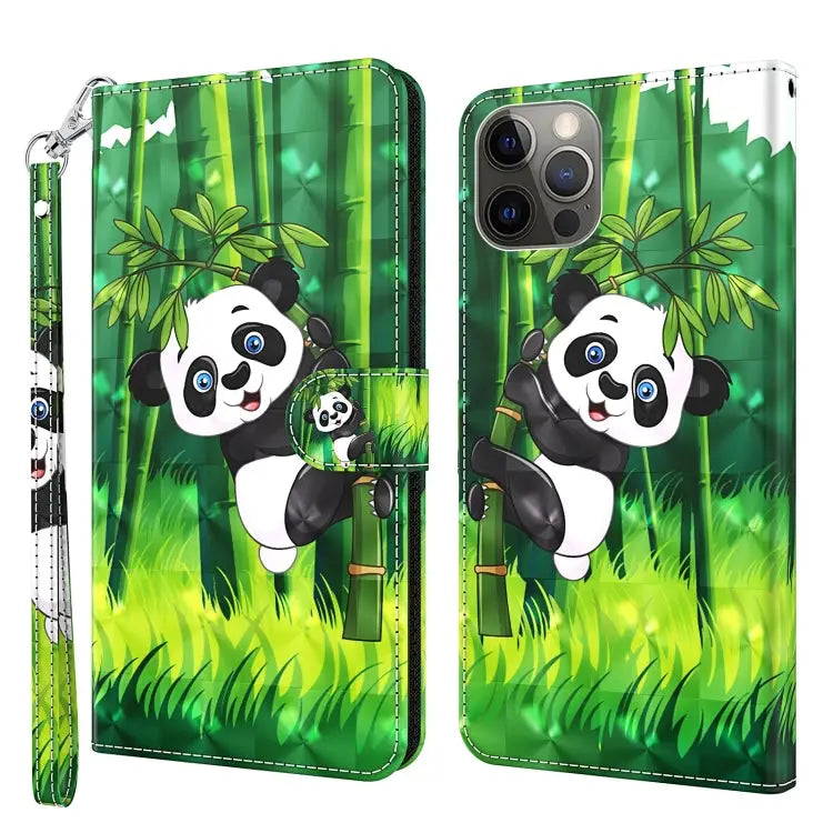 3D Painting Pattern Flip Leather Phone Case For iPhone 14 Pro For iPhone 14 Pro Max - For iPhone 14 Pro / Panda Bamboo
