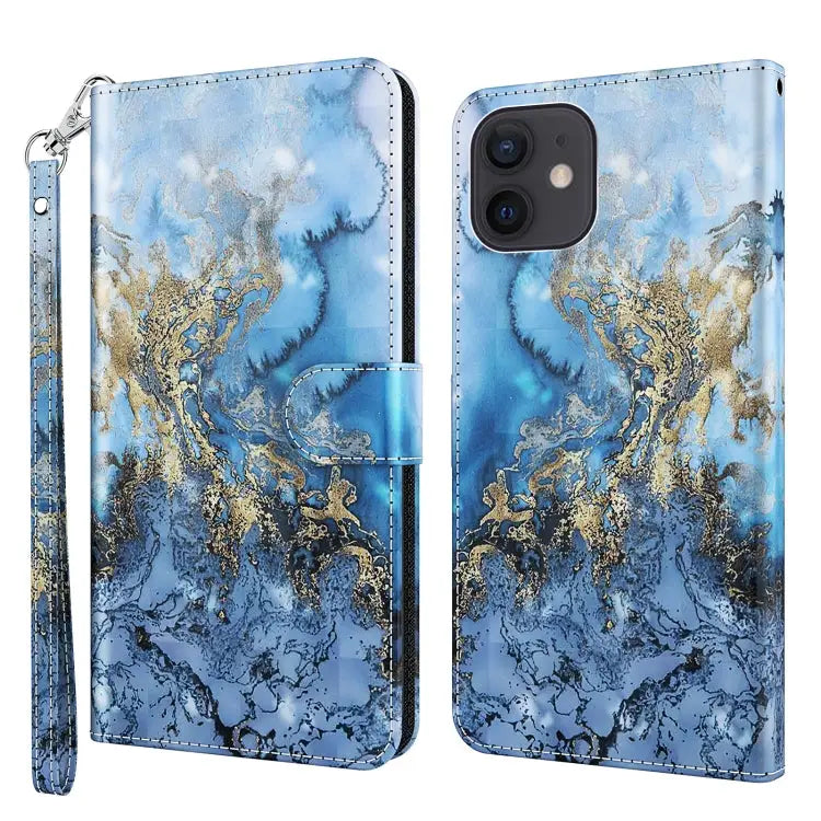 3D Painting Pattern Horizontal Flip TPU + PU Leather Case with Holder & Card Slots & Wallet For iPhone 13 mini