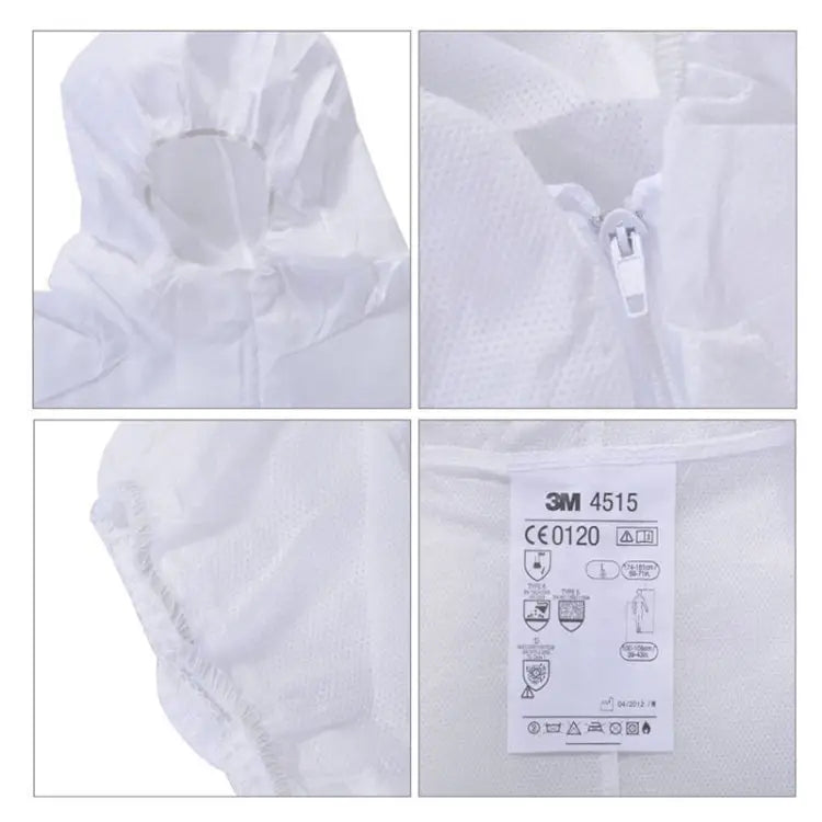3M 4515 One-piece White Anti-static Anti-chemical Dustproof Sandblasting Suit with Cap Size: M 3M M - 3M M