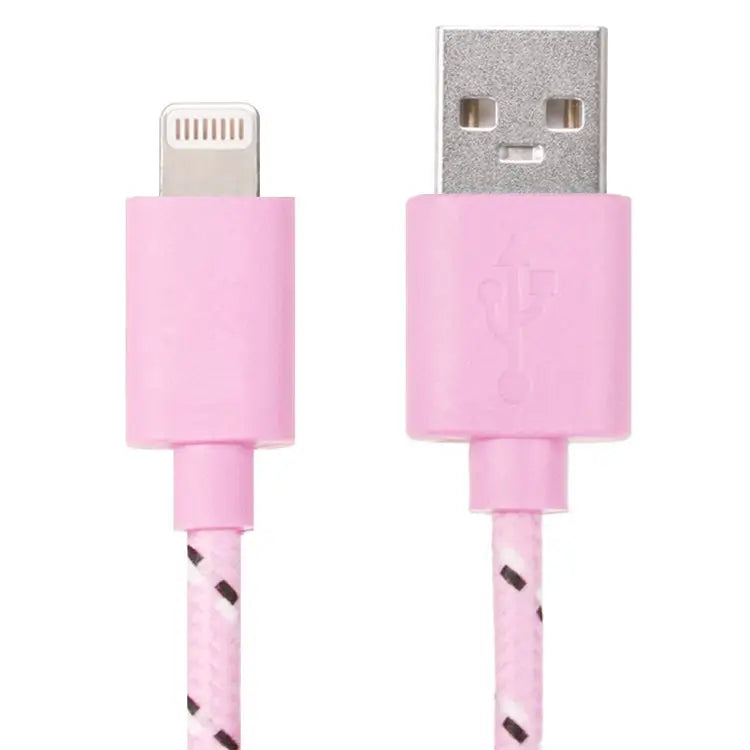 3m Nylon Netting Style USB Data Transfer Charging Cable for iPhone iPad - Pink