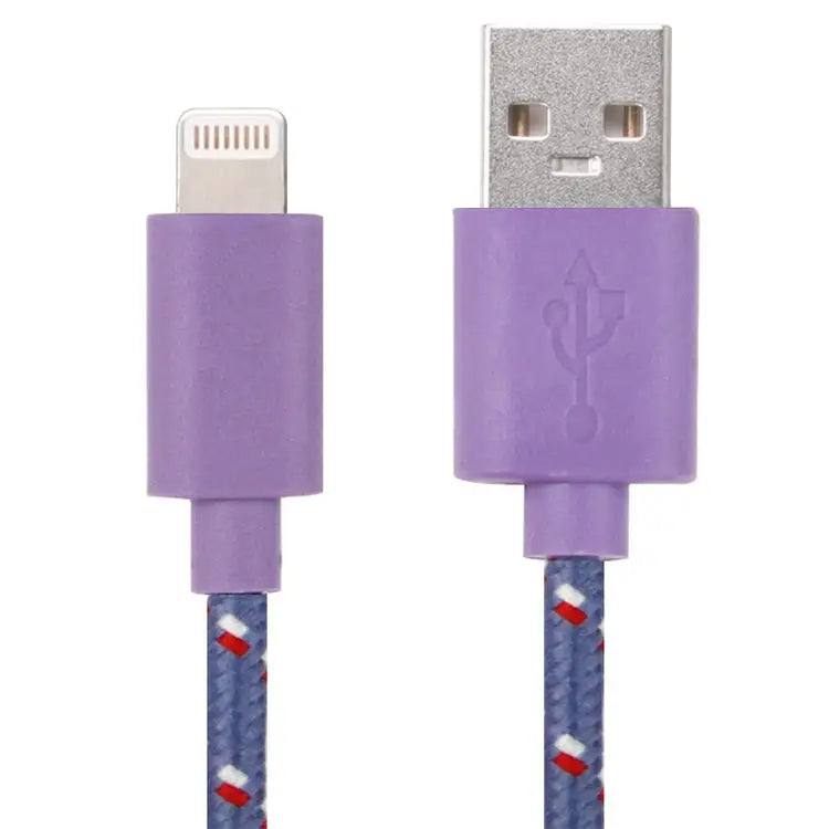 3m Nylon Netting Style USB Data Transfer Charging Cable for iPhone iPad - Purple