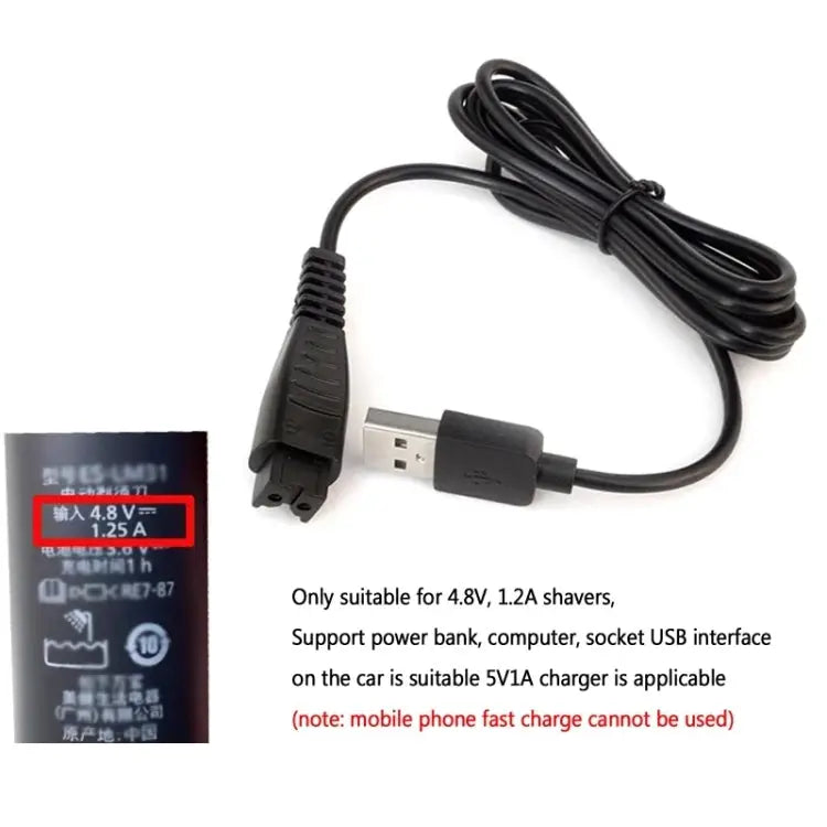 3pcs 4.8V 1.25A USB Charging Cable for Panasonic Electric Shaver ES-LM31 ES-PLM3B 4.8V 1.25A USB Plug - 4.8V 1.25A USB