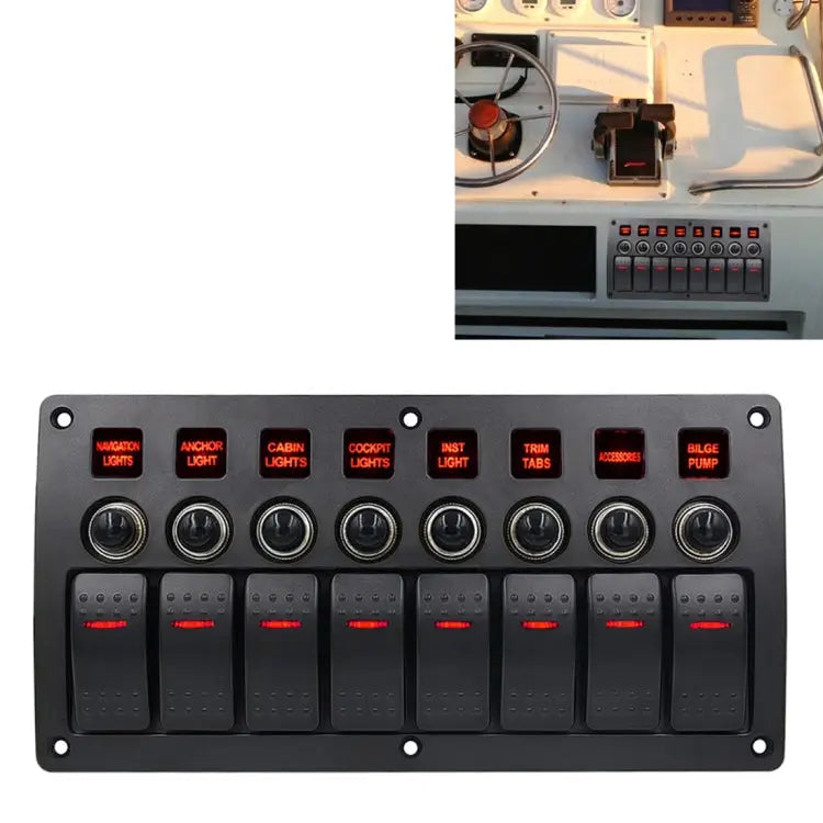 3Pin 8 Way Switches Combination Switch Panel with Light and Projector Lens for Car RV Marine Boat 3Pin 8 Way - 3Pin 8
