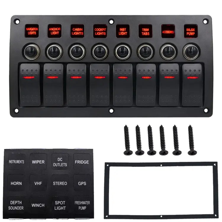 3Pin 8 Way Switches Combination Switch Panel with Light and Projector Lens for Car RV Marine Boat 3Pin 8 Way - 3Pin 8