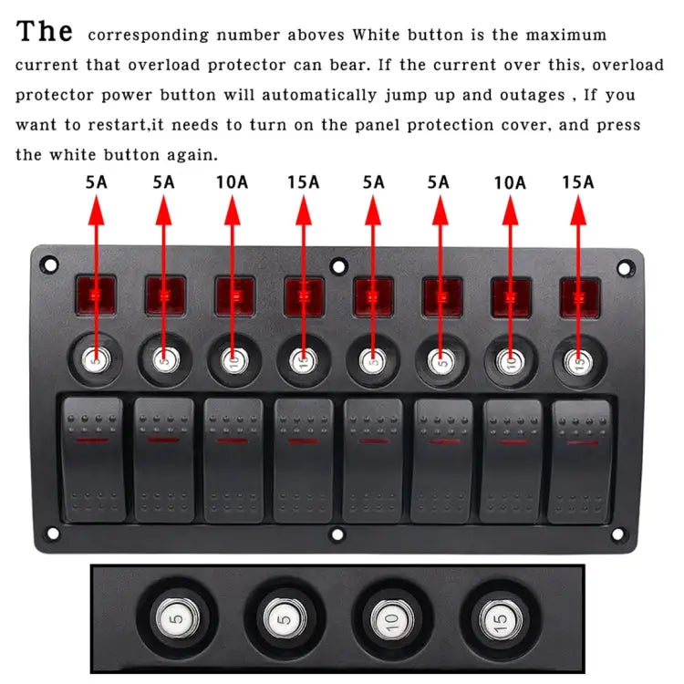 3Pin 8 Way Switches Combination Switch Panel with Light and Projector Lens for Car RV Marine Boat 3Pin 8 Way - 3Pin 8