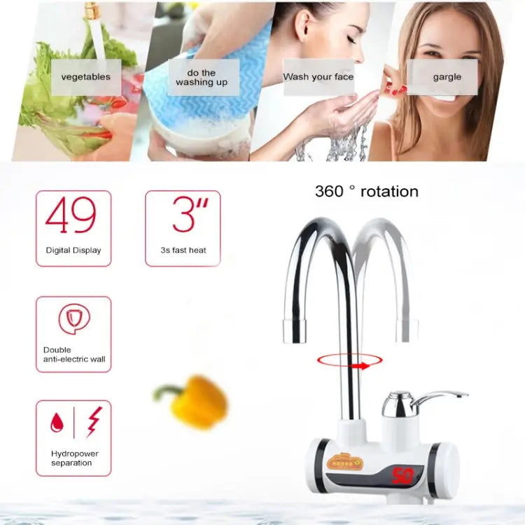 3s Fast Heat Electrothermal Rotatable Faucet Water Tap with Digital Display 220V Size: S Digital Display / Size: S