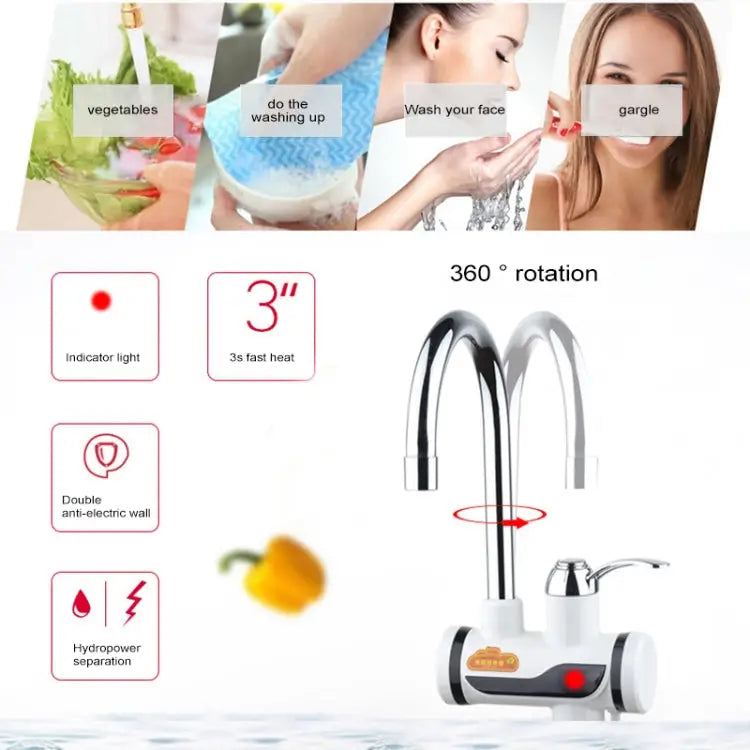3s Fast Heat Electrothermal Rotatable Faucet Water Tap with Indicator Light 220V Size: L - Indicator Light / Size: L