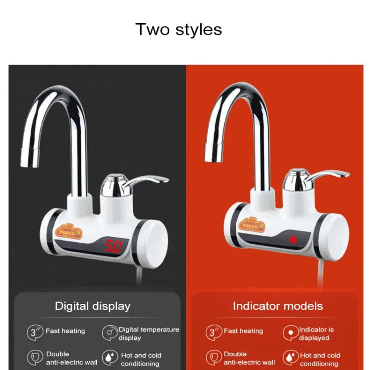 3s Fast Heat Electrothermal Rotatable Faucet Water Tap with Indicator Light 220V Size: L - Indicator Light / Size: L