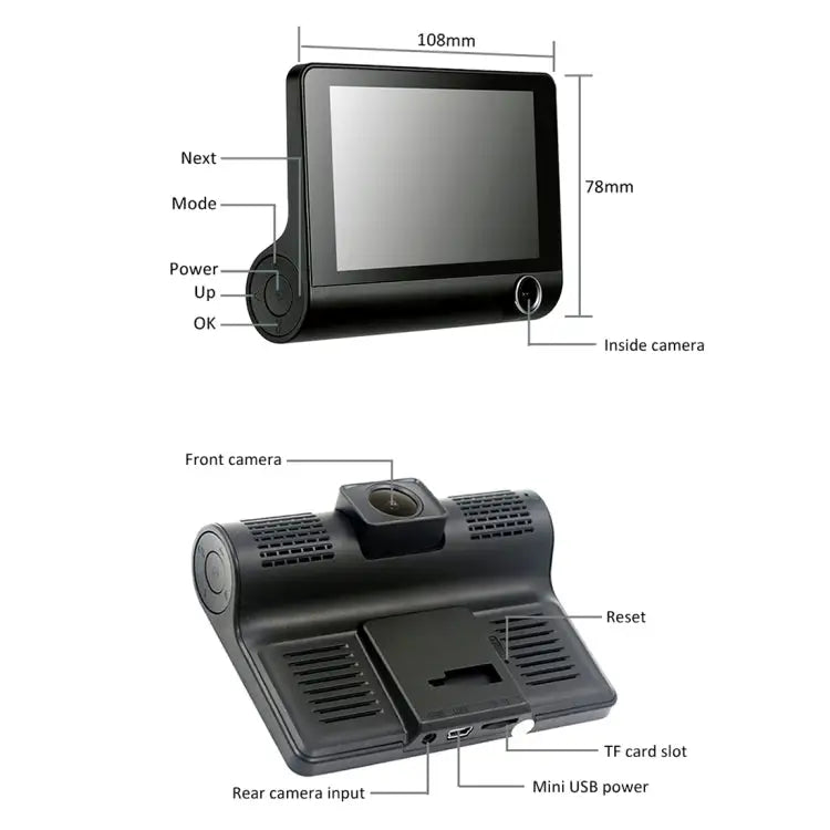 4.0 inch IPS Screen 5.0 Mega Pixels 170 Degrees Wide Angle Full HD 1080P 3 Channels Video Car DVR Support Night Vision