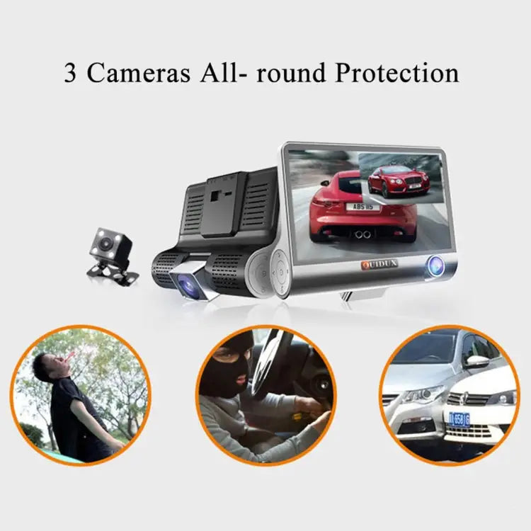 4.0 inch IPS Screen 5.0 Mega Pixels 170 Degrees Wide Angle Full HD 1080P 3 Channels Video Car DVR Support Night Vision