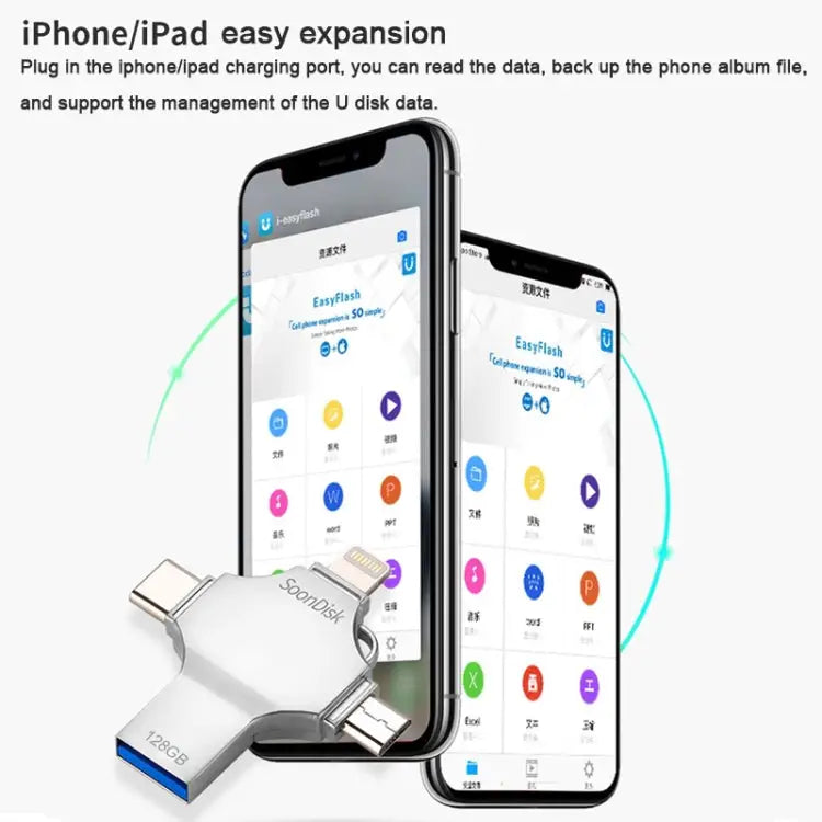 4 in 1 128GB USB 3.0 + 8 Pin + Mirco USB + USB-C / Type-C Dual-use Flash Drive with OTG Function - 128GB