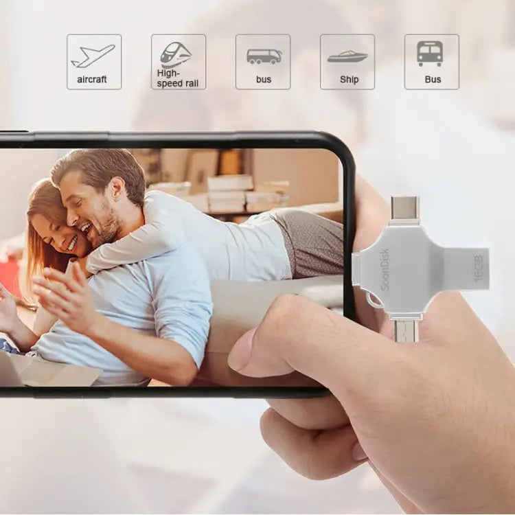 4 in 1 16GB USB 3.0 + 8 Pin + Mirco USB + USB-C / Type-C Dual-use Flash Drive with OTG Function - 16GB