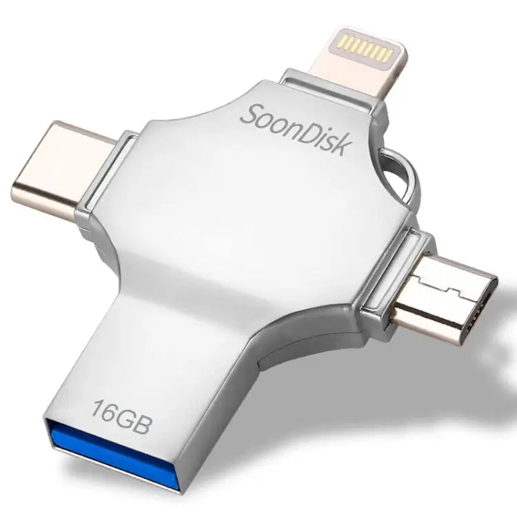 4 in 1 16GB USB 3.0 + 8 Pin + Mirco USB + USB-C / Type-C Dual-use Flash Drive with OTG Function - 16GB