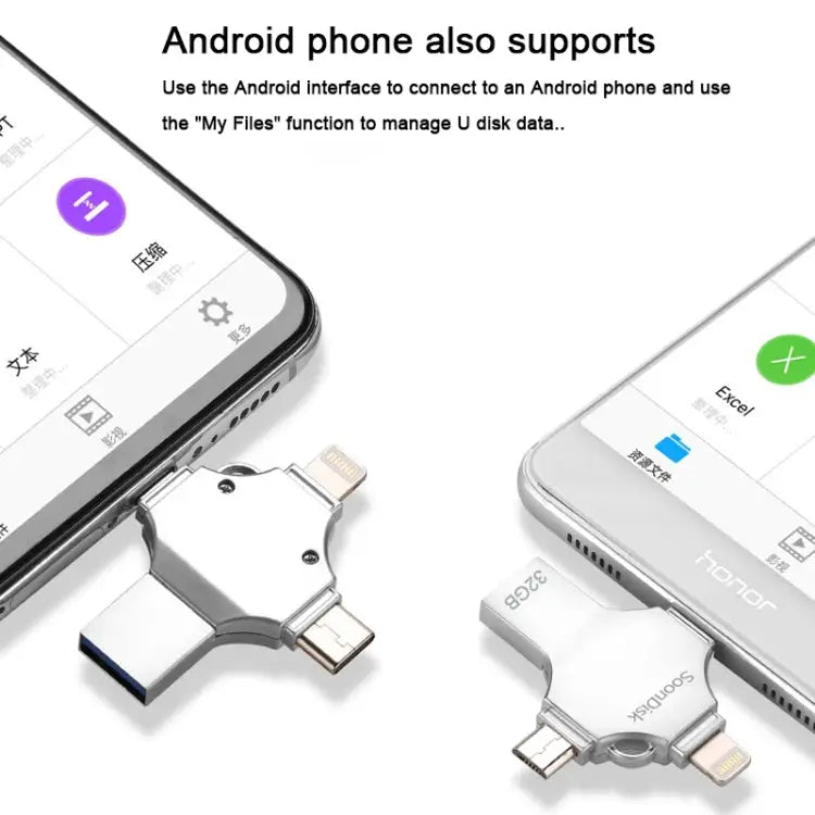4 in 1 32GB USB 3.0 + 8 Pin + Mirco USB + USB-C / Type-C Dual-use Flash Drive with OTG Function 32GB - 32GB