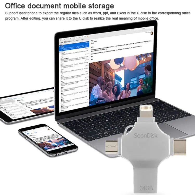 4 in 1 64GB USB 3.0 + 8 Pin + Mirco USB + USB-C / Type-C Dual-use Flash Drive with OTG Function 64GB - 64GB