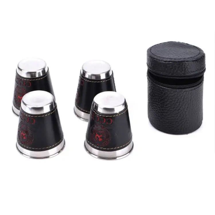 4 in 1 70ml Outdoor Camping Tableware Travel Cups Set Picnic Supplies Stainless Steel Wine Beer Cup Whiskey Mugs PU