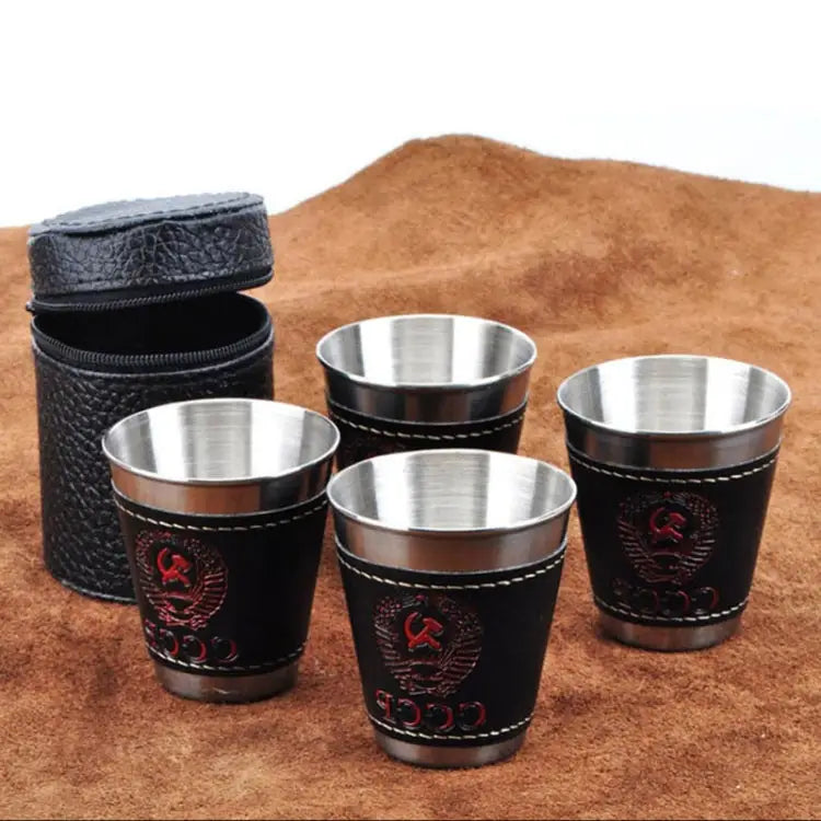 4 in 1 70ml Outdoor Camping Tableware Travel Cups Set Picnic Supplies Stainless Steel Wine Beer Cup Whiskey Mugs PU