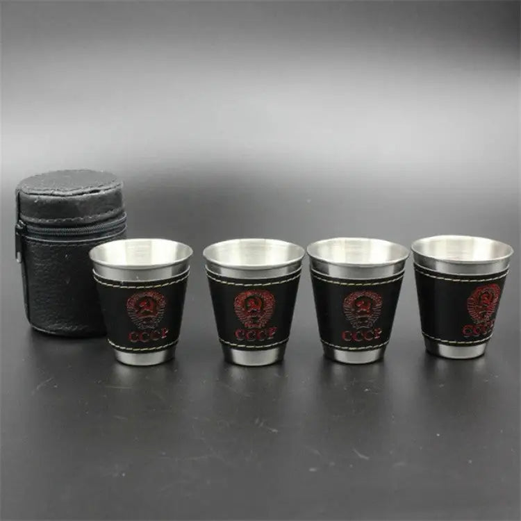 4 in 1 70ml Outdoor Camping Tableware Travel Cups Set Picnic Supplies Stainless Steel Wine Beer Cup Whiskey Mugs PU