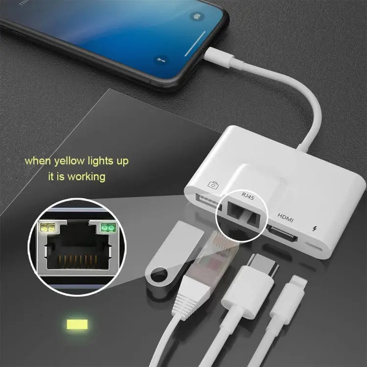 4 in 1 8 Pin Male to 8 Pin Power + RJ45 Ethernet + HDMI + USB Camera Female OTG Digital AV Adapter RJ45 Ethernet - RJ45