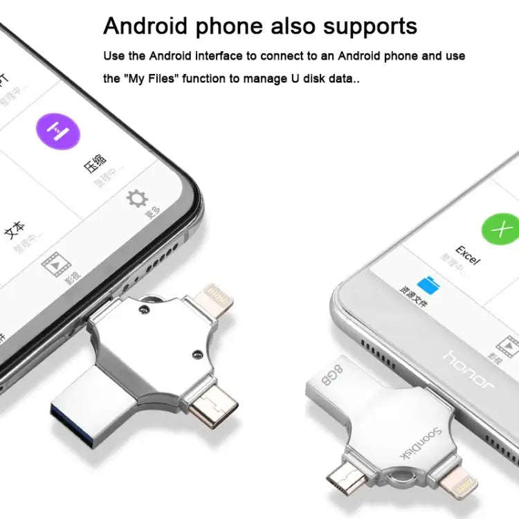4 in 1 8GB USB 3.0 + 8 Pin + Mirco USB + USB-C / Type-C Dual-use Flash Drive with OTG Function - 8GB