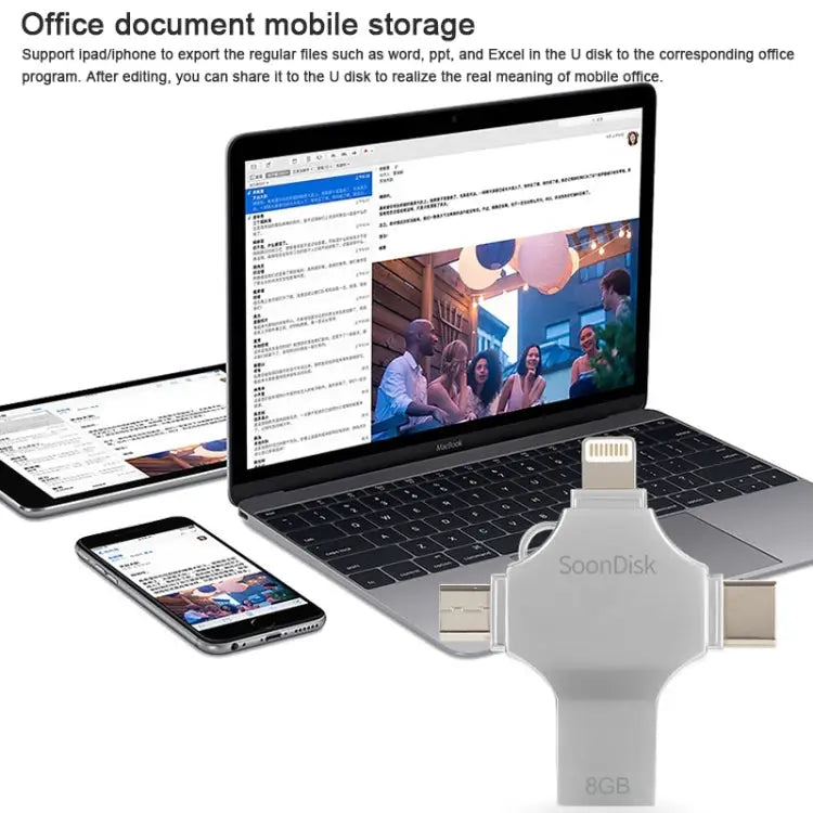 4 in 1 8GB USB 3.0 + 8 Pin + Mirco USB + USB-C / Type-C Dual-use Flash Drive with OTG Function - 8GB