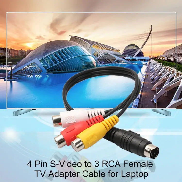 4-pin S-Video TV to RCA Converter AV female Cable Adapter Length: 20cm S-Video to AV 3RCA Female - S-Video to AV 3RCA
