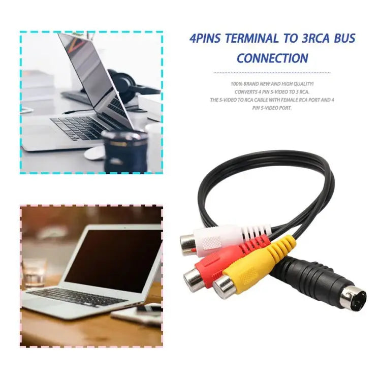 4-pin S-Video TV to RCA Converter AV female Cable Adapter Length: 20cm S-Video to AV 3RCA Female - S-Video to AV 3RCA