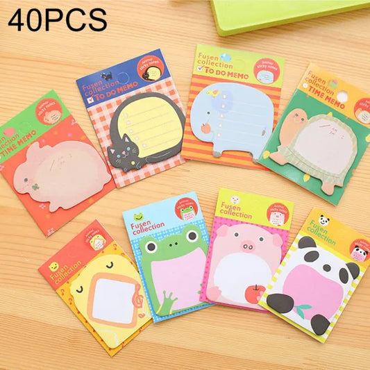40 PCS Cartoon Animal Shaped Self Adhesive Memo Pad N-times Sticky Notes Bookmark School Office Supply Random Style
