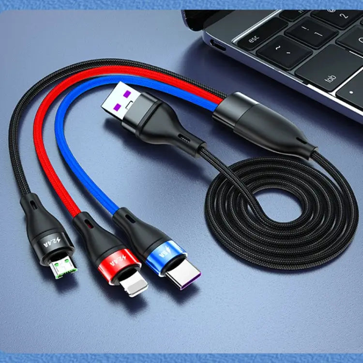 40W 5A USB to Micro USB + USB-C / Type-C + 8 Pin Fast Charging Data Cable Cable Length: 1.2m - 1.2m