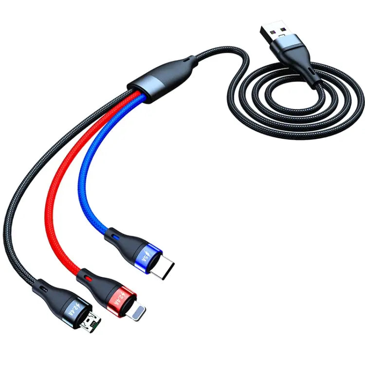 40W 5A USB to Micro USB + USB-C / Type-C + 8 Pin Fast Charging Data Cable Cable Length: 1.2m - 1.2m
