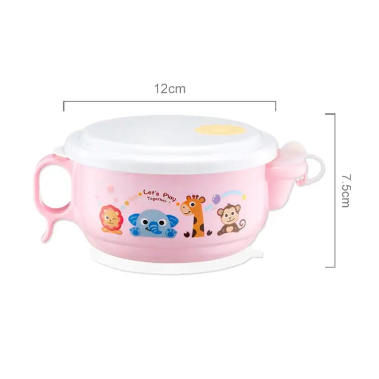 450ml Stainless Steel Interior And Plastic Exterior Double Layer Cartoon Style Bowl With Cover And Handles for Child